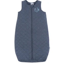 Embroidered Baby Boys Navy Heather Quilted Jersey Wearable Blanket