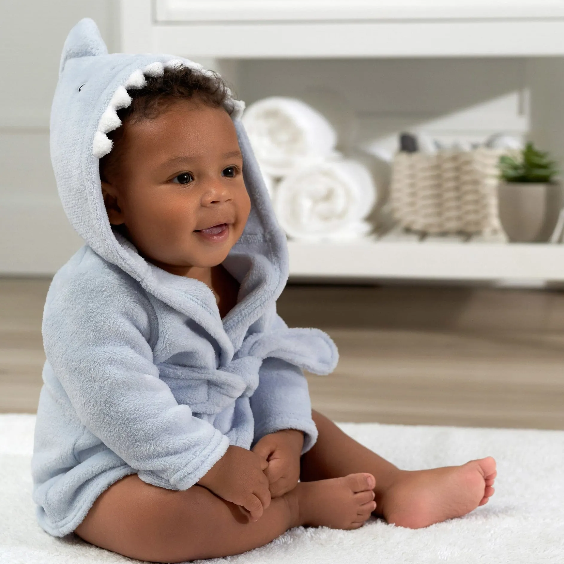 Embroidered Baby Boys Shark Robe