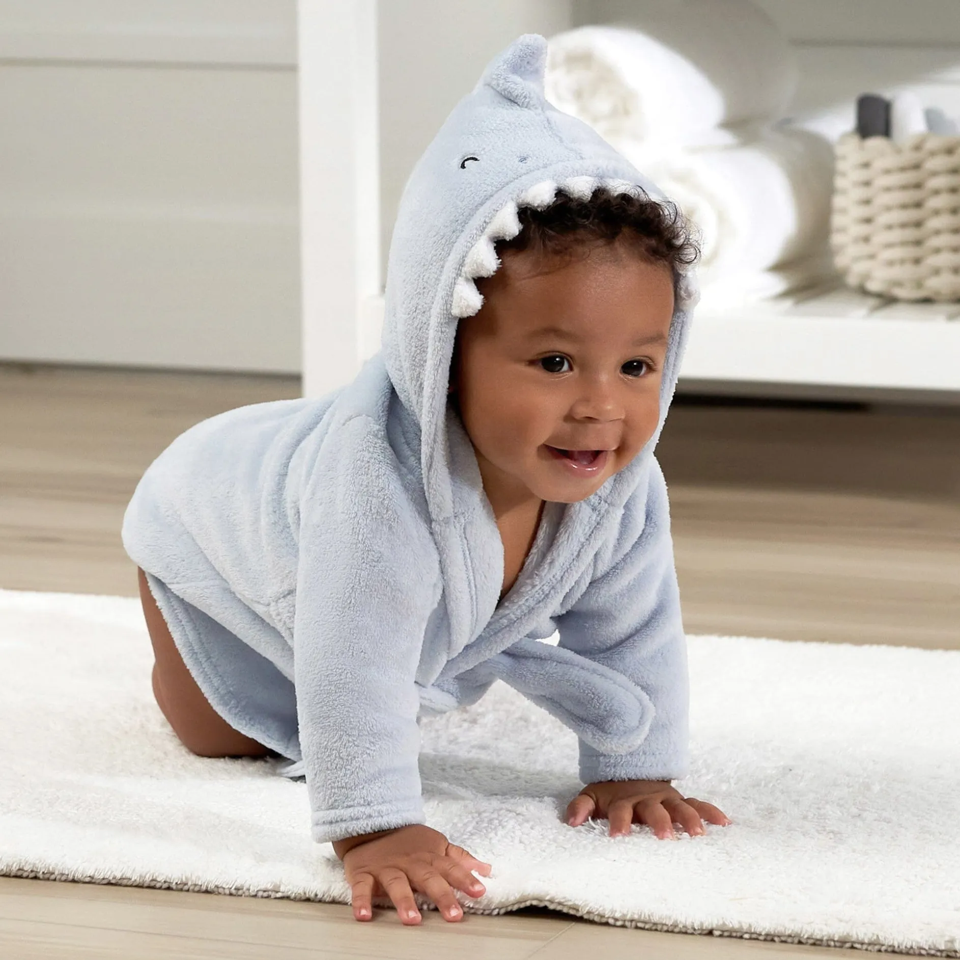 Embroidered Baby Boys Shark Robe