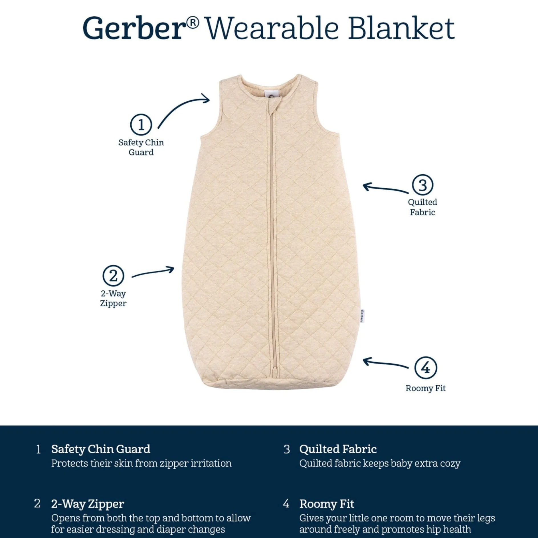 Embroidered Baby Neutral Oatmeal Heather Quilted Jersey Wearable Blanket