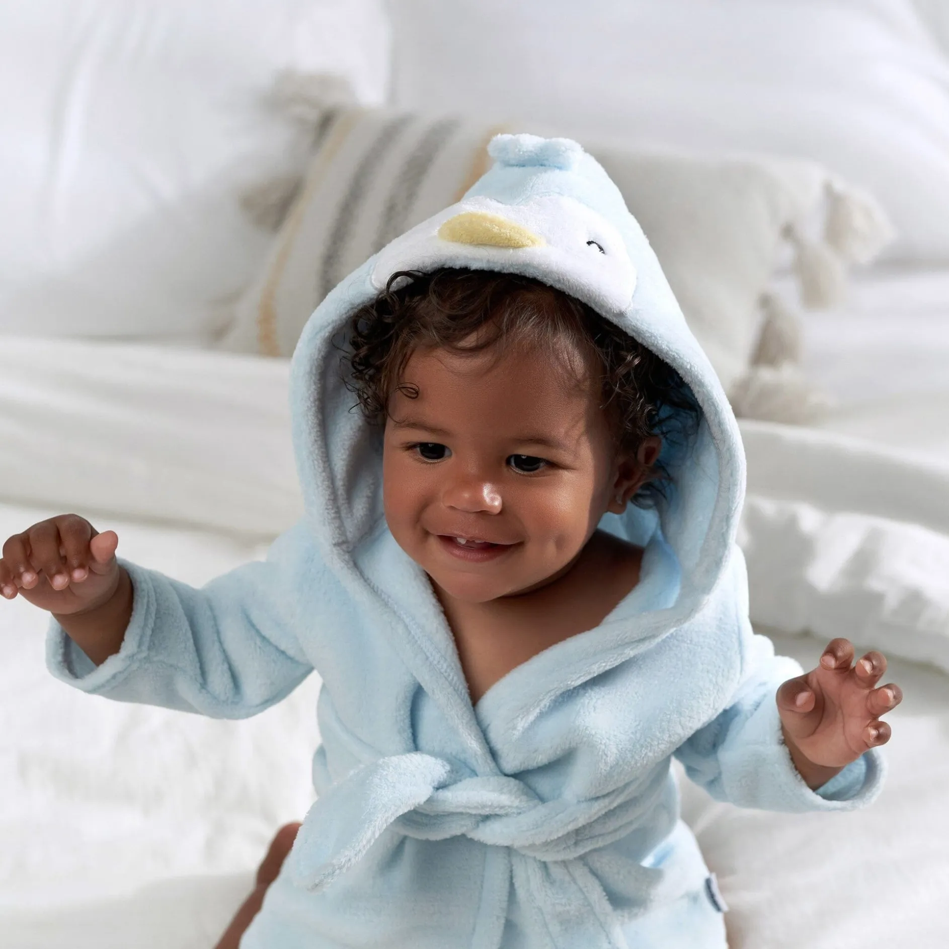Embroidered Baby Neutral Penguin Robe