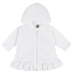 Embroidered Baby & Toddler Girls White Hooded Zip Front Terry Swim Coverup