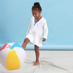 Embroidered Baby & Toddler Girls White Hooded Zip Front Terry Swim Coverup