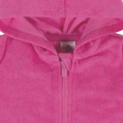Embroidered Baby & Toddler Girls Pink Hooded Zip Front Terry Swim Coverup