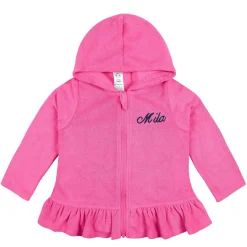 Embroidered Baby & Toddler Girls Pink Hooded Zip Front Terry Swim Coverup