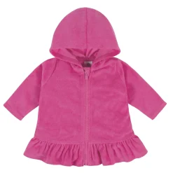 Embroidered Baby & Toddler Girls Pink Hooded Zip Front Terry Swim Coverup