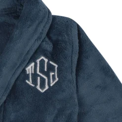 Embroidered Infant & Toddler Boys Navy Shawl Collar Robe