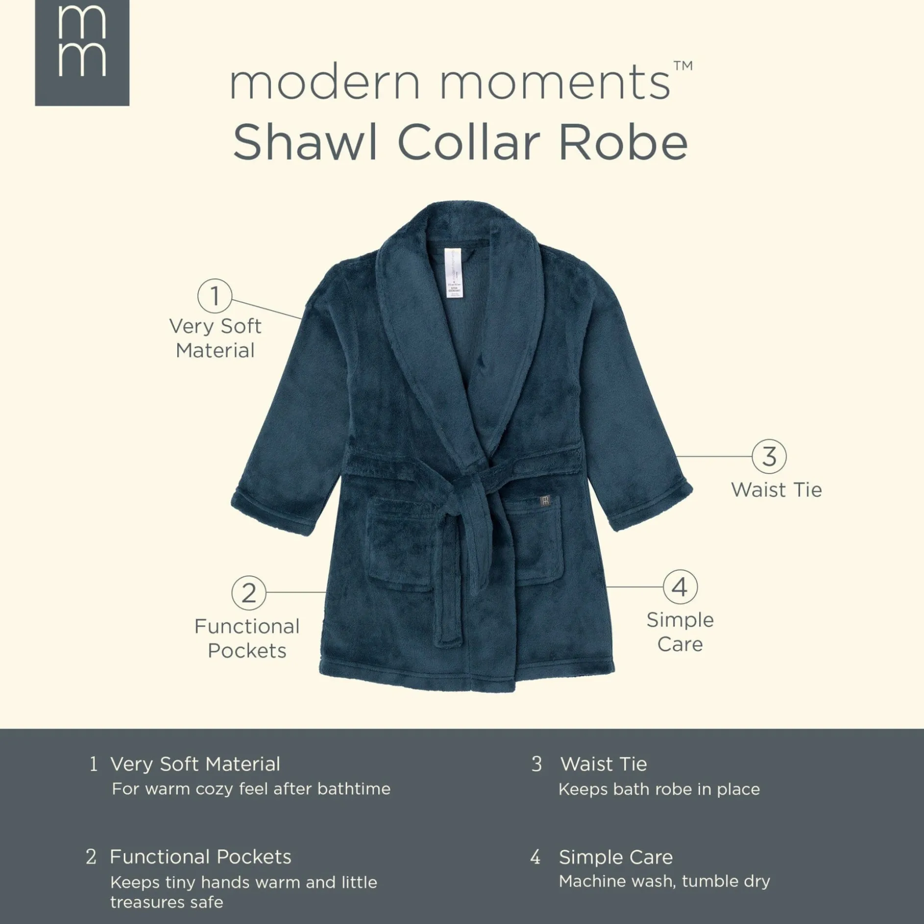 Embroidered Infant & Toddler Boys Navy Shawl Collar Robe