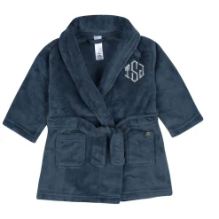 Embroidered Infant & Toddler Boys Navy Shawl Collar Robe