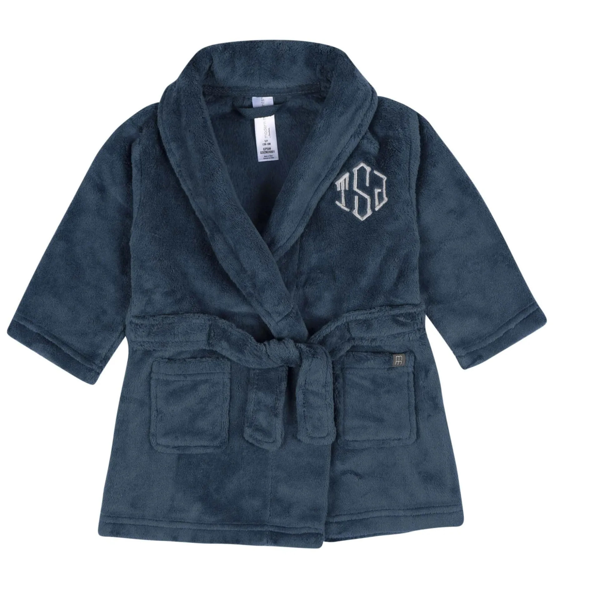 Embroidered Infant & Toddler Boys Navy Shawl Collar Robe