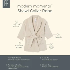 Embroidered Infant & Toddler Neutral Light Beige Shawl Collar Robe