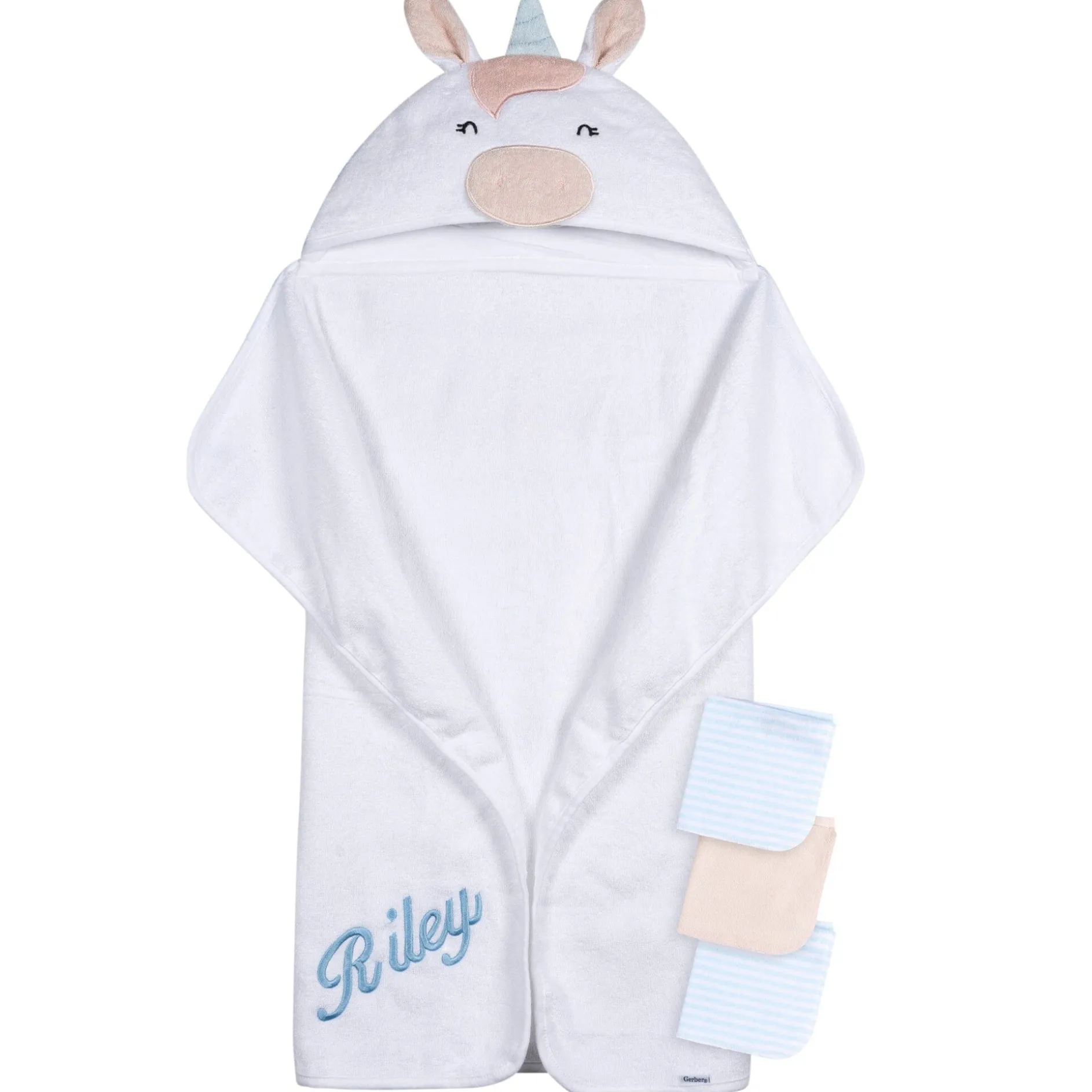 Embroidered 4-Piece Baby Girls White Unicorn Towel & Washcloths Set