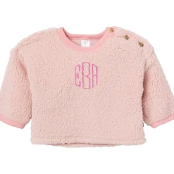 Embroidered 2-Piece Baby Girls Light Pink Sherpa Drop Shoulder Top & Pants