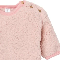 Embroidered 2-Piece Baby Girls Light Pink Sherpa Drop Shoulder Top & Pants