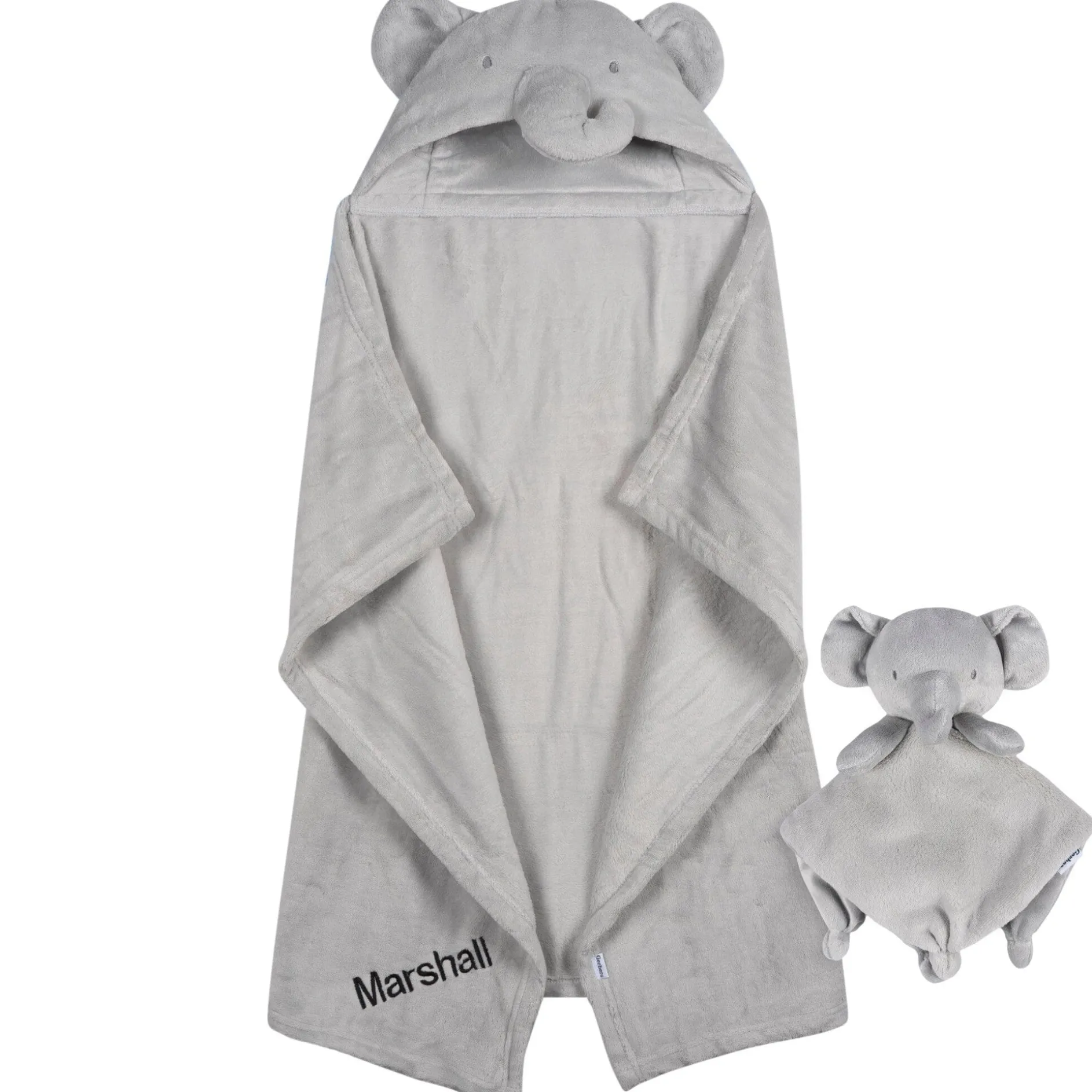 Embroidered 2-Piece Elephant Hooded Wearable Blanket & Security Blanket Set