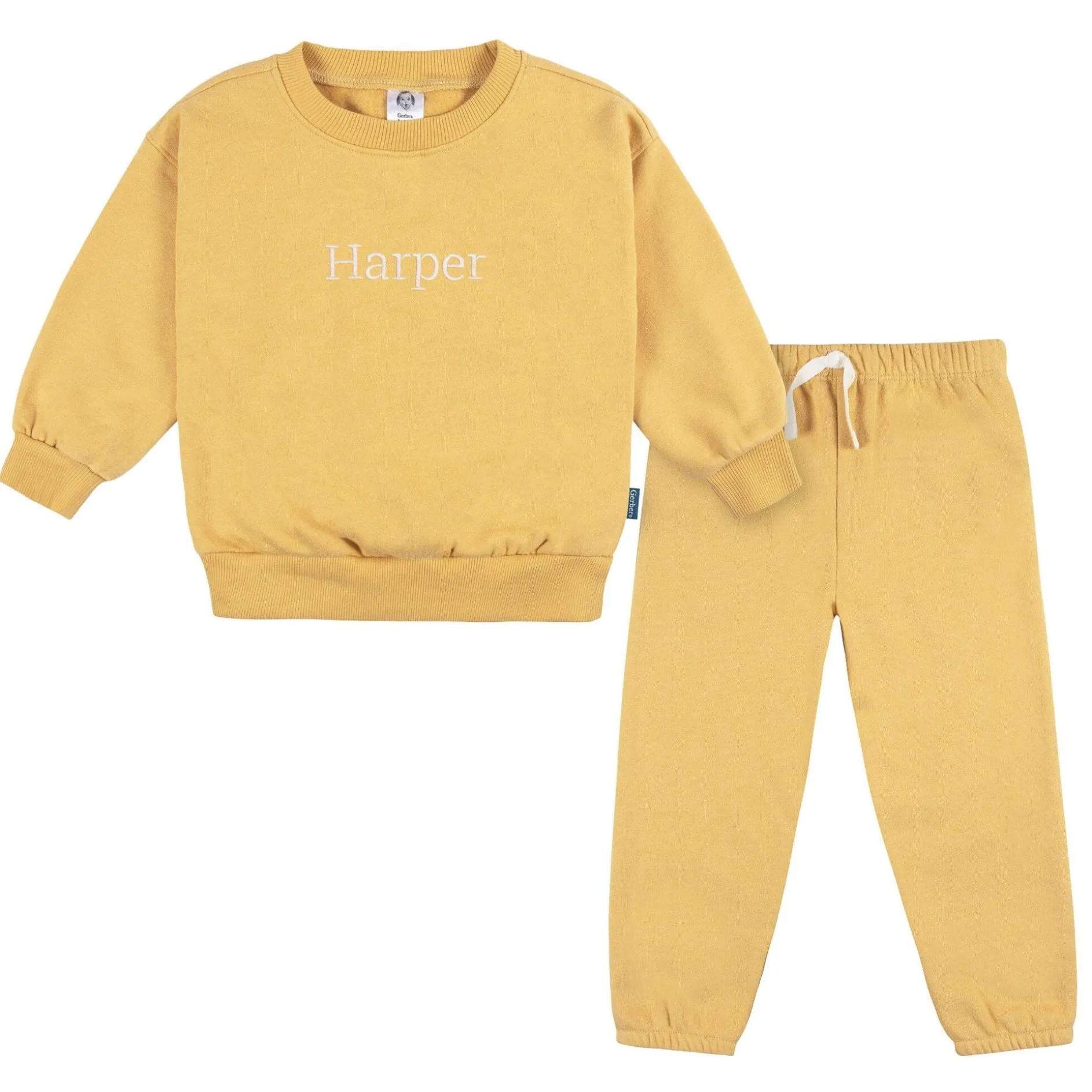 Embroidered 2-Piece Infant & Toddler Neutral Yellow Sweatshirt & Pant Set
