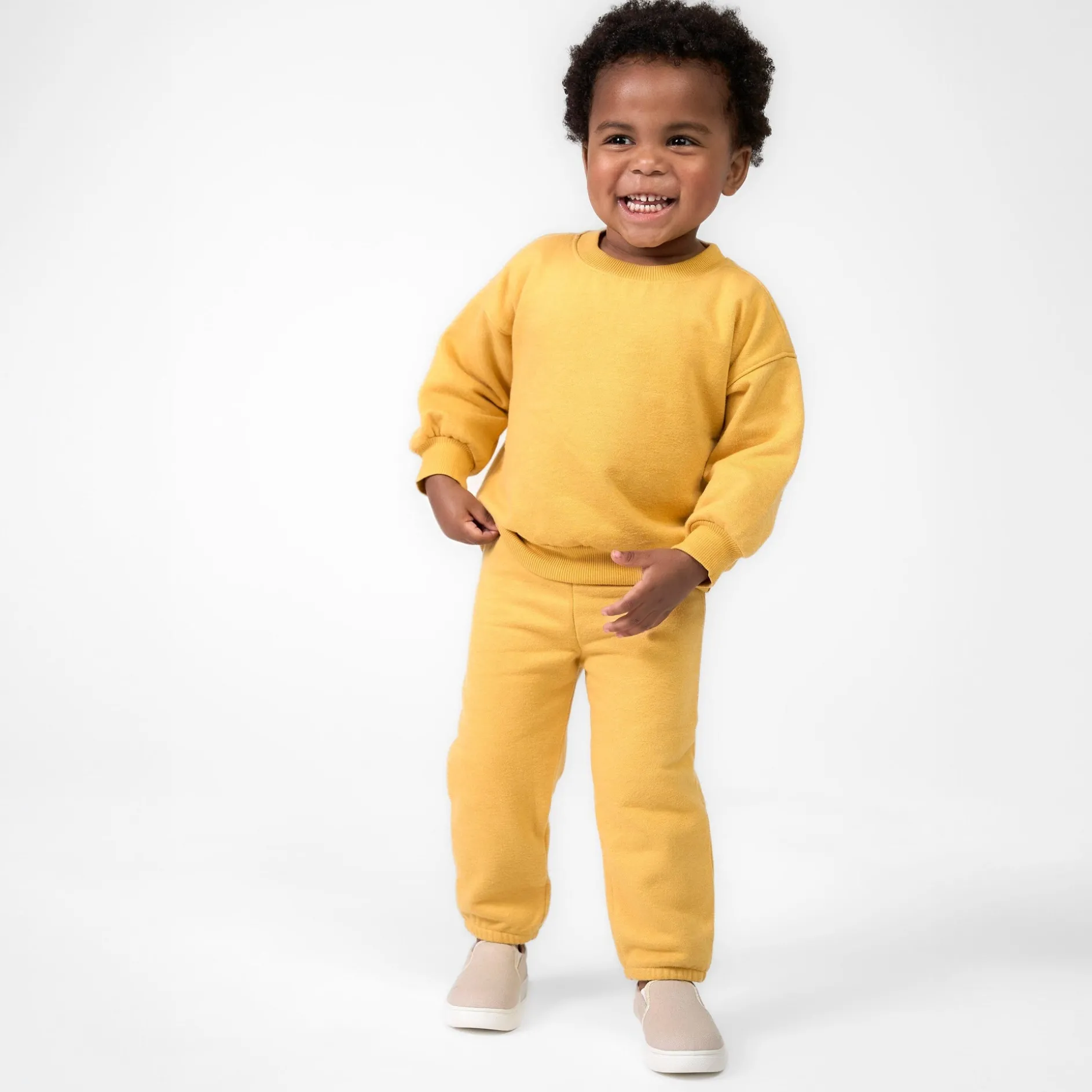 Embroidered 2-Piece Infant & Toddler Neutral Yellow Sweatshirt & Pant Set