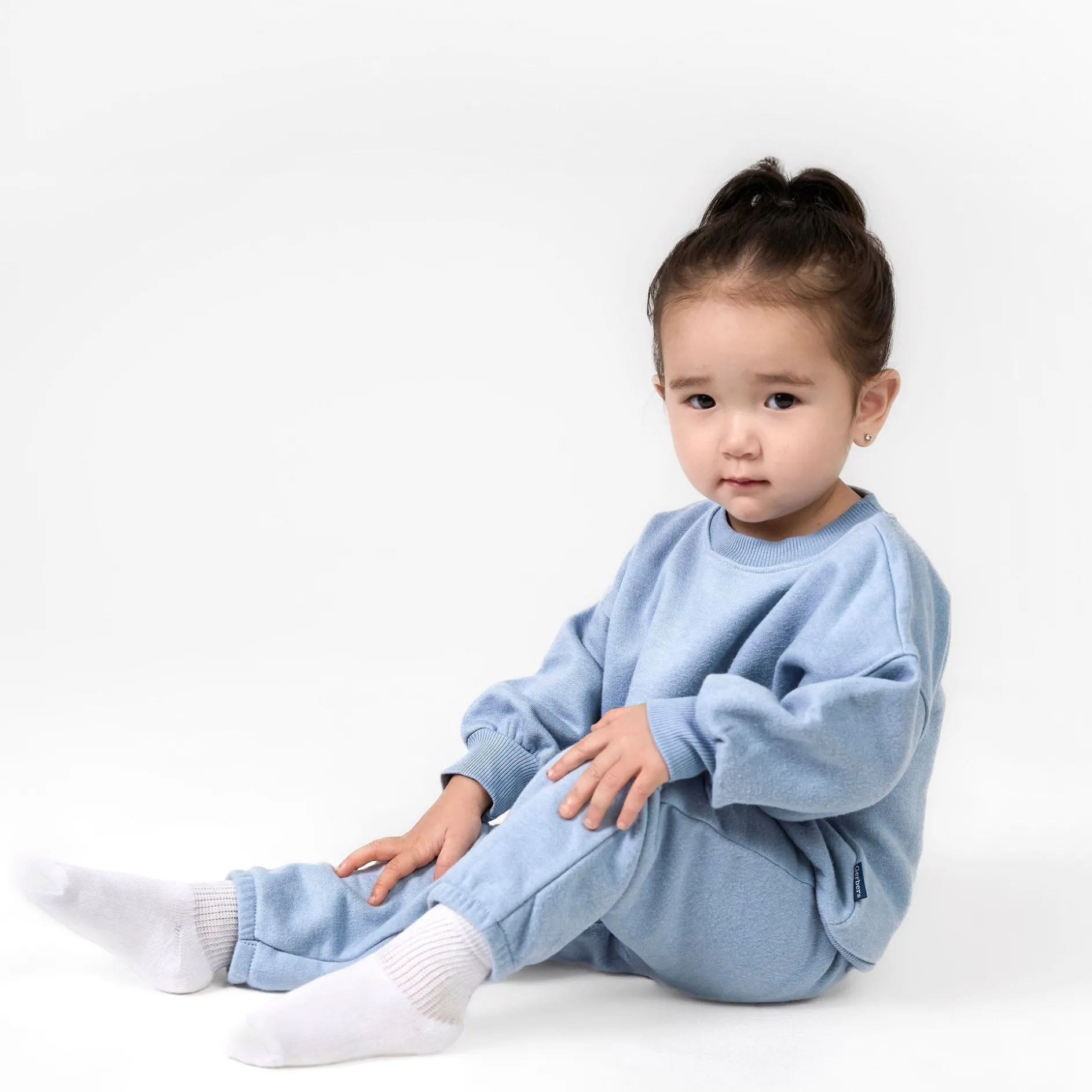 Embroidered 2-Piece Infant & Toddler Neutral Blue Sweatshirt & Pant Set