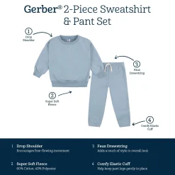 Embroidered 2-Piece Infant & Toddler Neutral Blue Sweatshirt & Pant Set