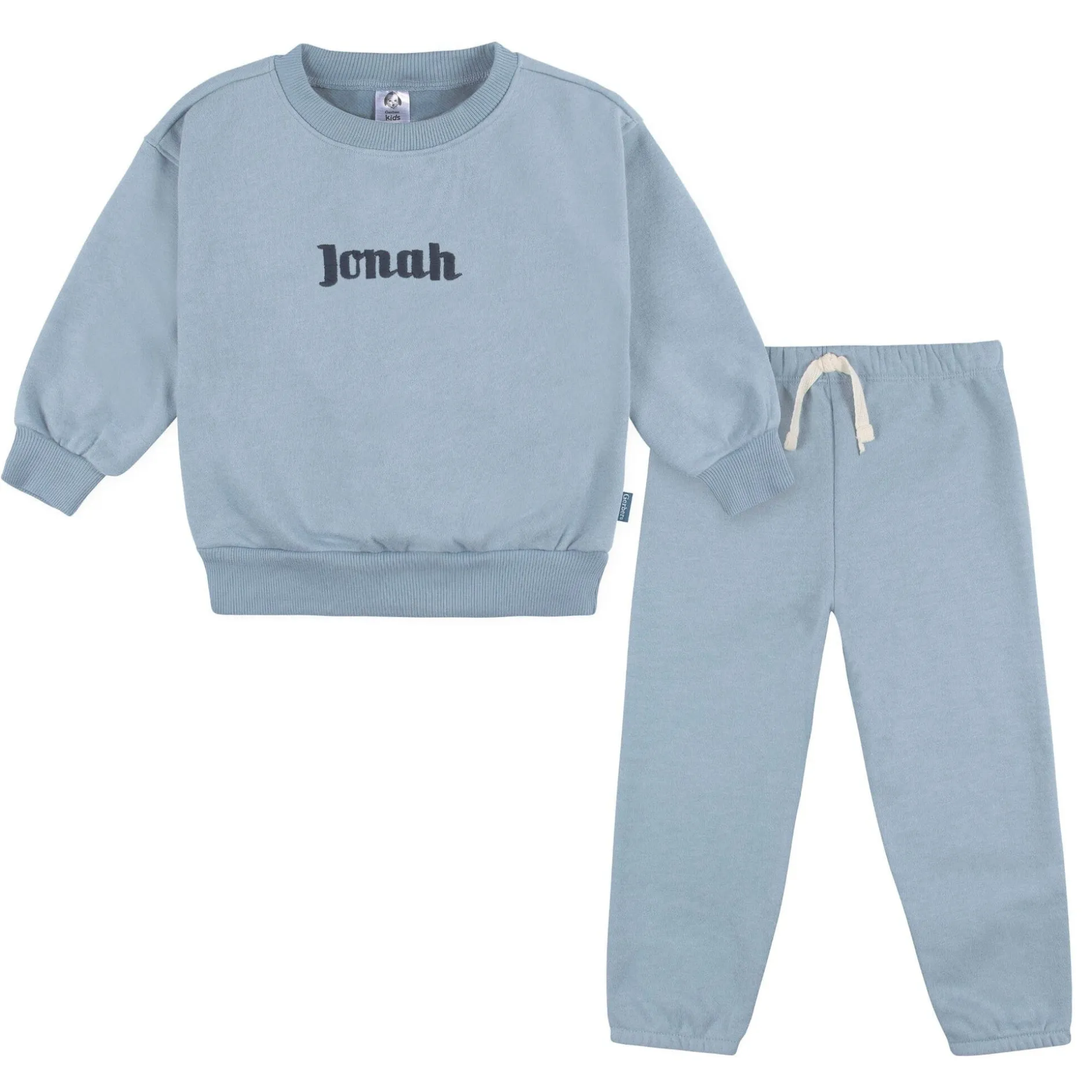 Embroidered 2-Piece Infant & Toddler Neutral Blue Sweatshirt & Pant Set