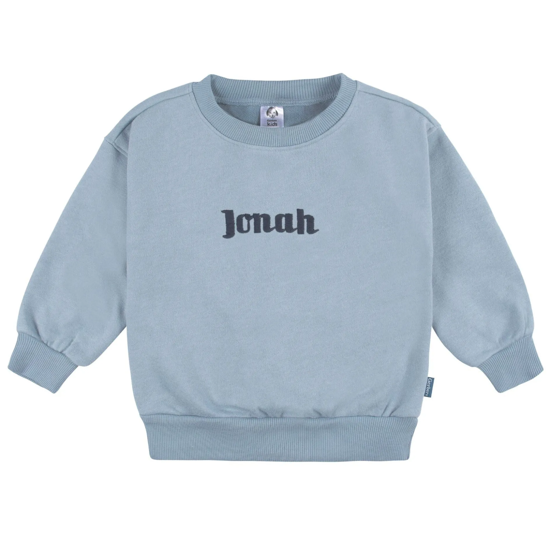 Embroidered 2-Piece Infant & Toddler Neutral Blue Sweatshirt & Pant Set