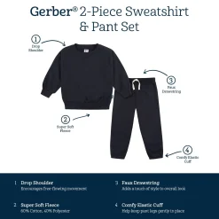 Embroidered 2-Piece Infant & Toddler Neutral Black Sweatshirt & Pant Set