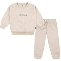 Embroidered 2-Piece Infant & Toddler Neutral Oatmeal Heather Sweatshirt & Pant Set