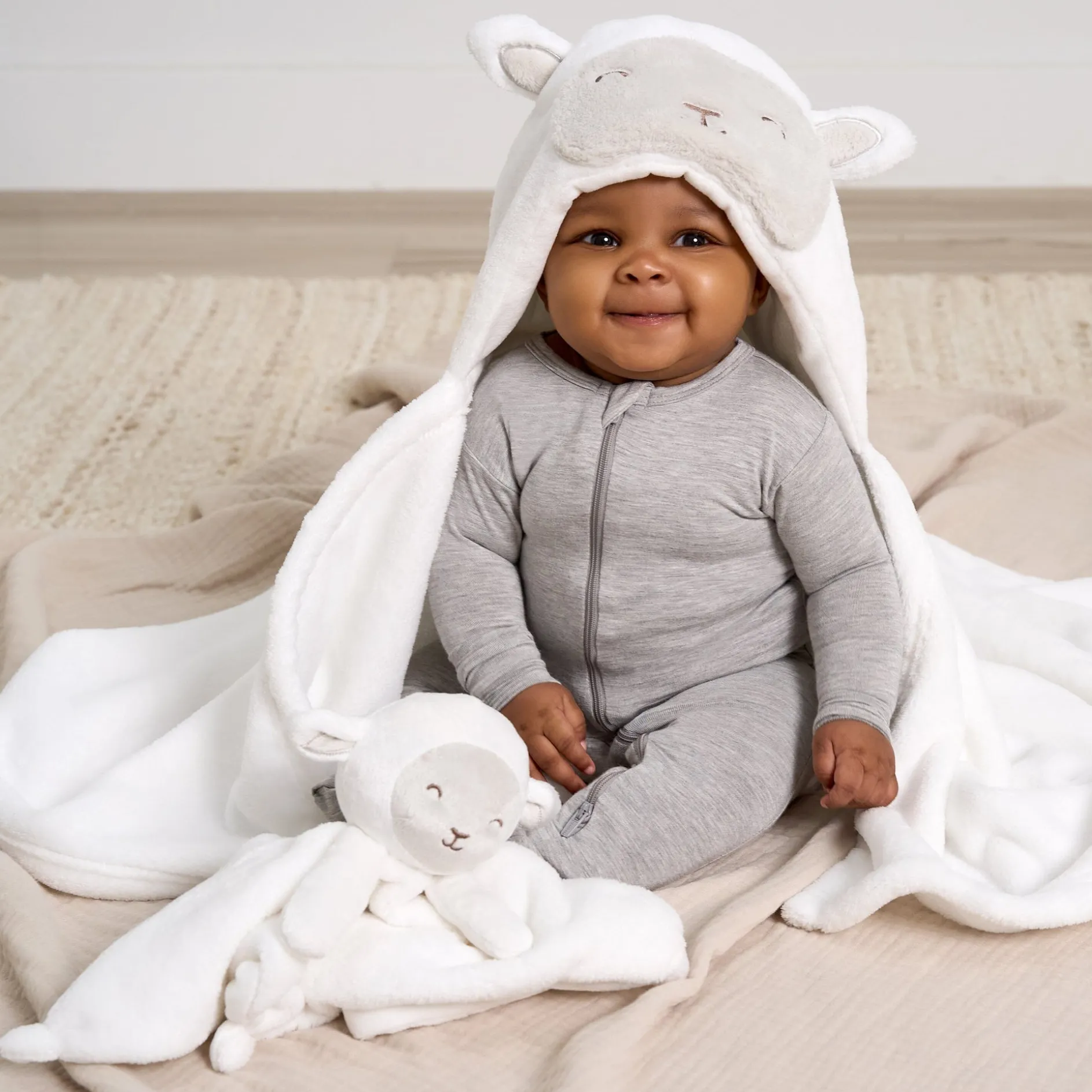 Embroidered 2-Piece Lamb Wearable Blanket & Security Blanket Set