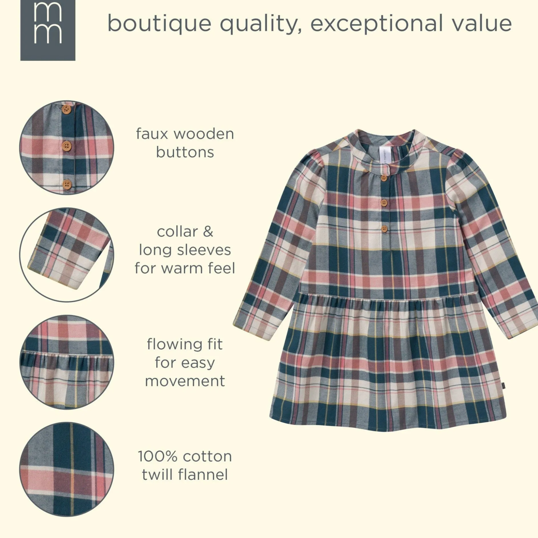 Girls Orion Blue Plaid Collared Dress