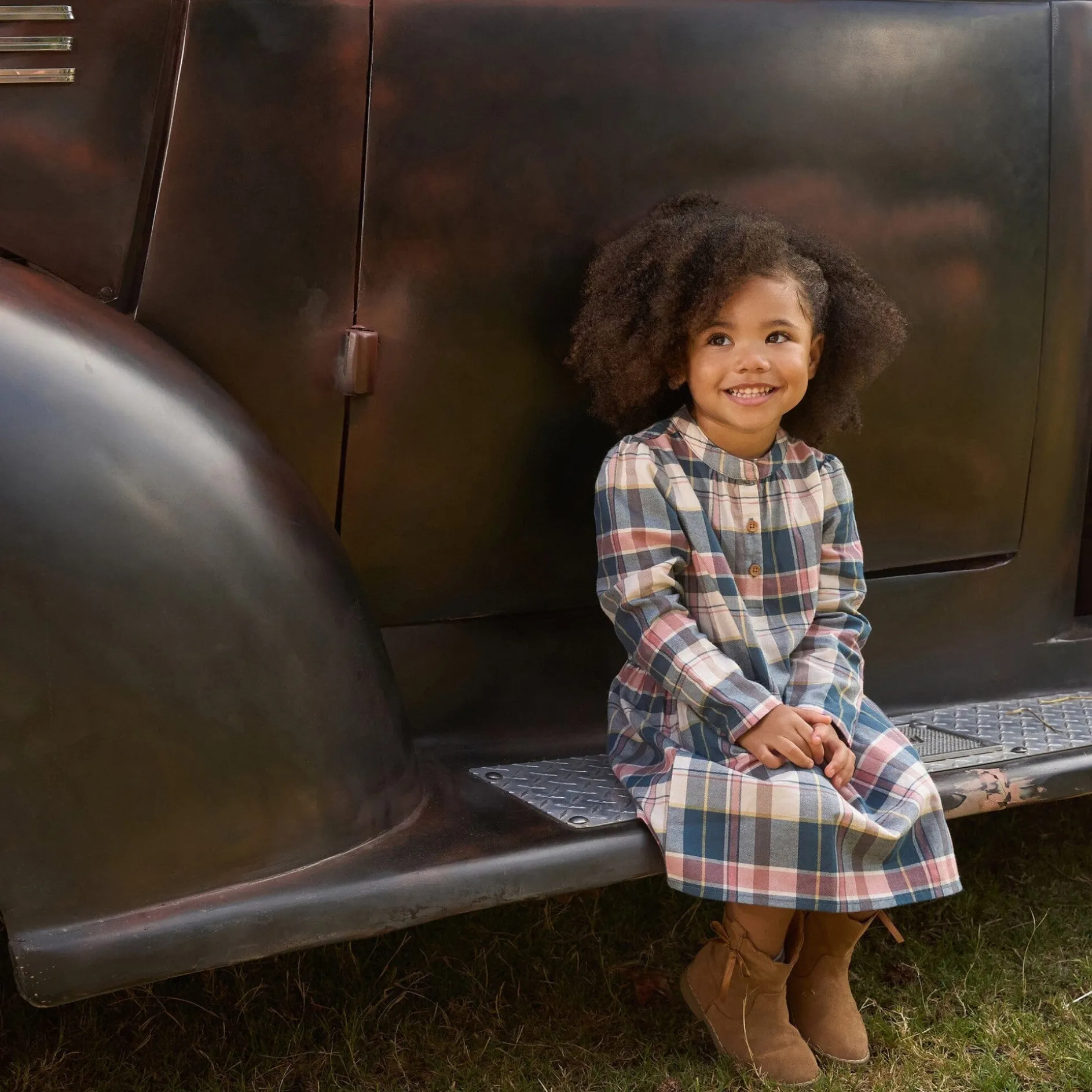 Girls Orion Blue Plaid Collared Dress