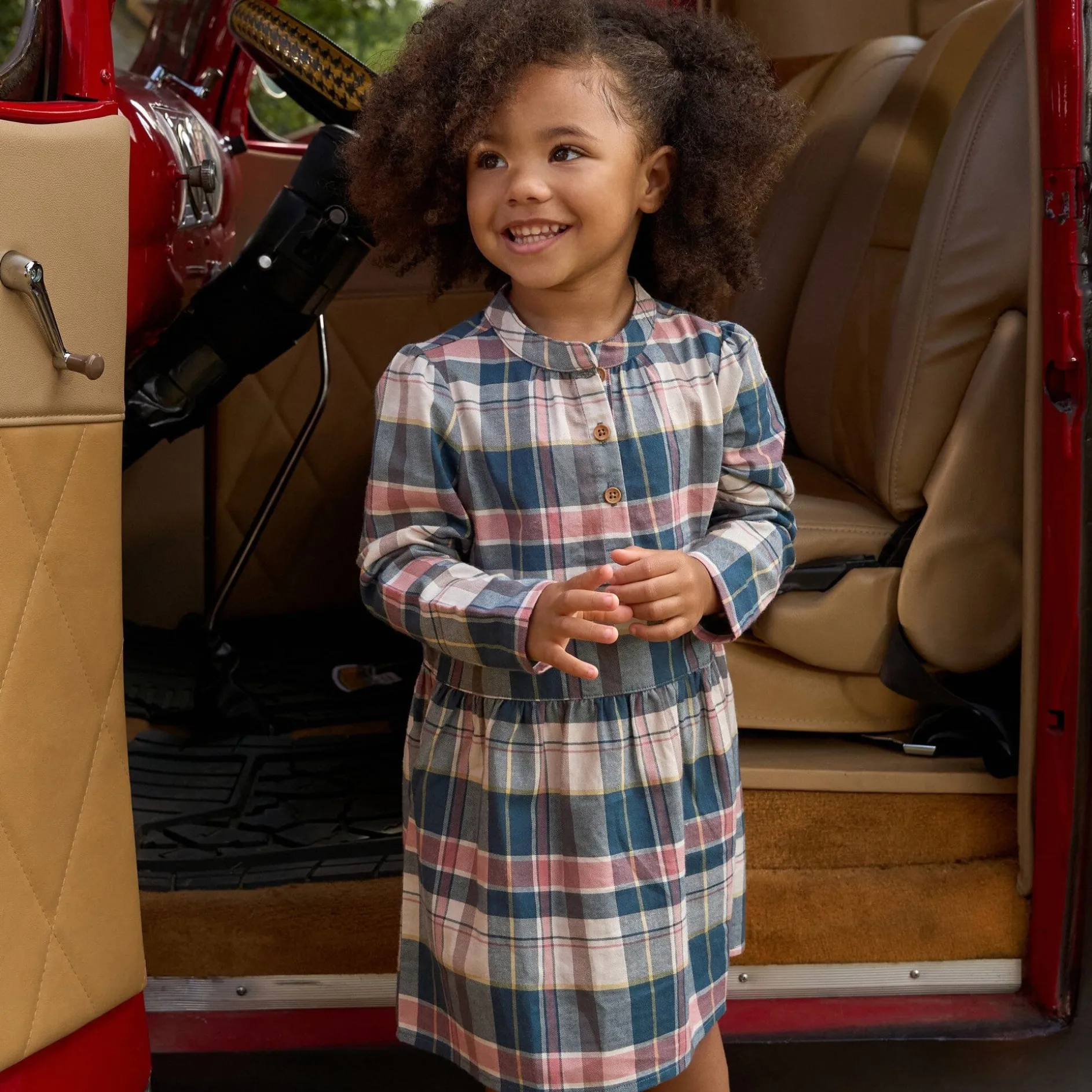 Girls Orion Blue Plaid Collared Dress