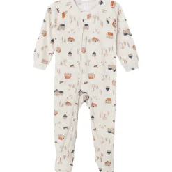 Infant and Toddler Boys Oatmeal Village Footed Fleece Pajamas