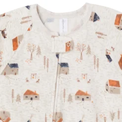 Infant and Toddler Boys Oatmeal Village Footed Fleece Pajamas