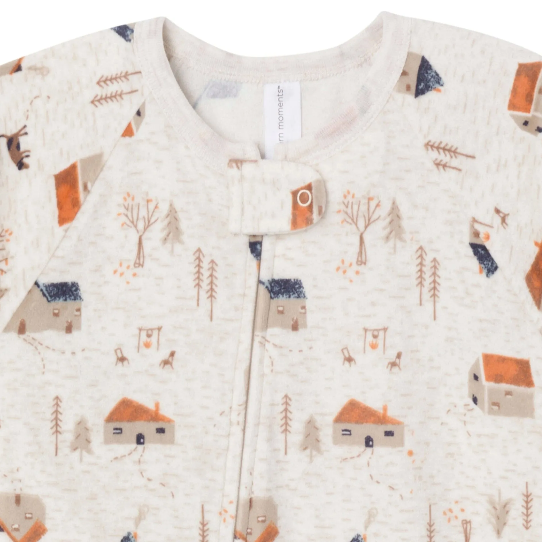 Infant and Toddler Boys Oatmeal Village Footed Fleece Pajamas