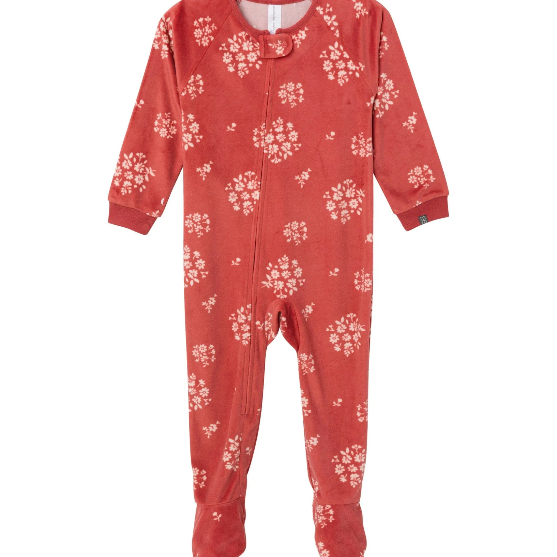 Infant and Toddler Girls Red Bouquet Footed Fleece Pajamas