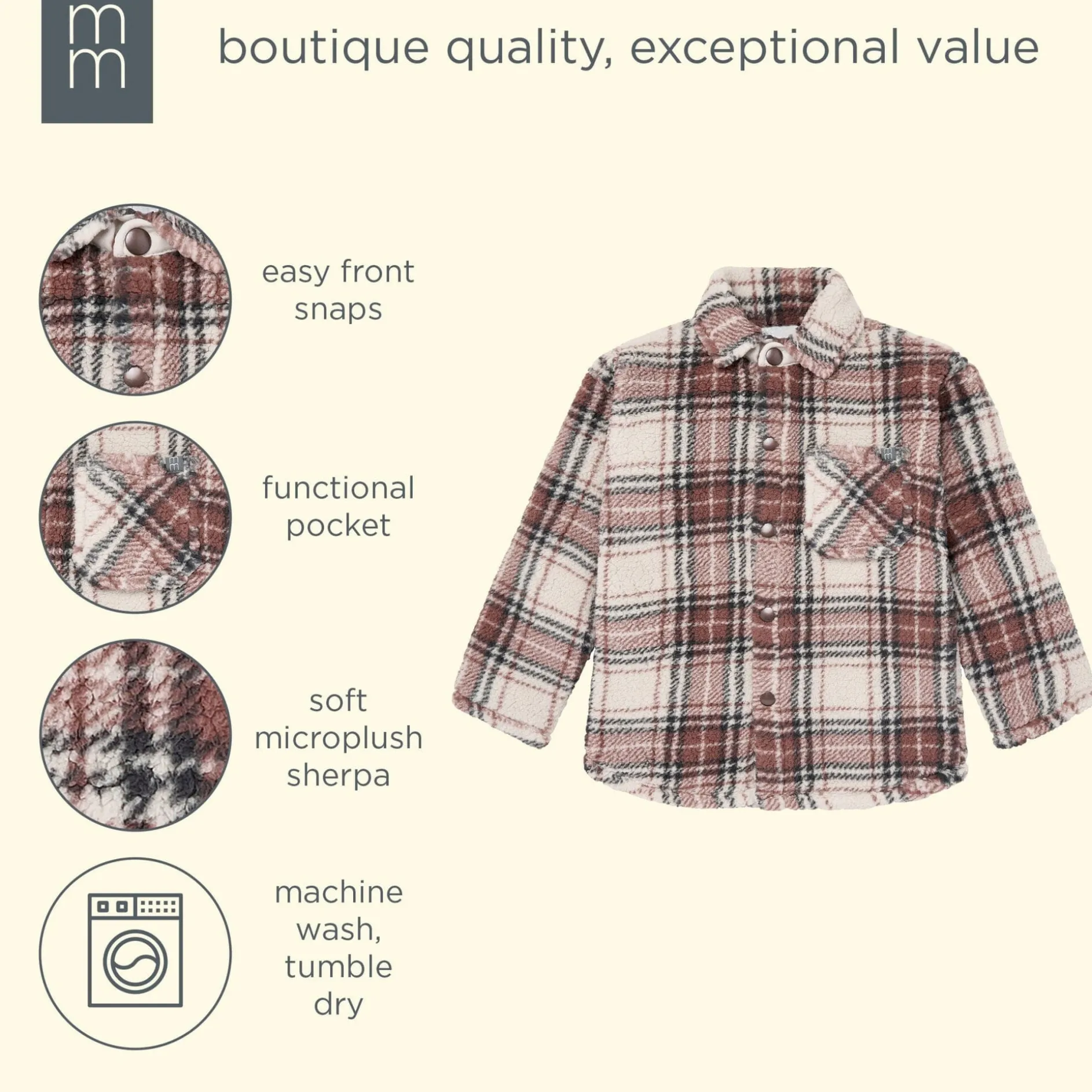 Infant & Toddler Boys Gray and Brown Plaid Sherpa Jacket