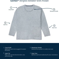 Infant & Toddler Boys Gray Heather Striped Sweater with Pocket