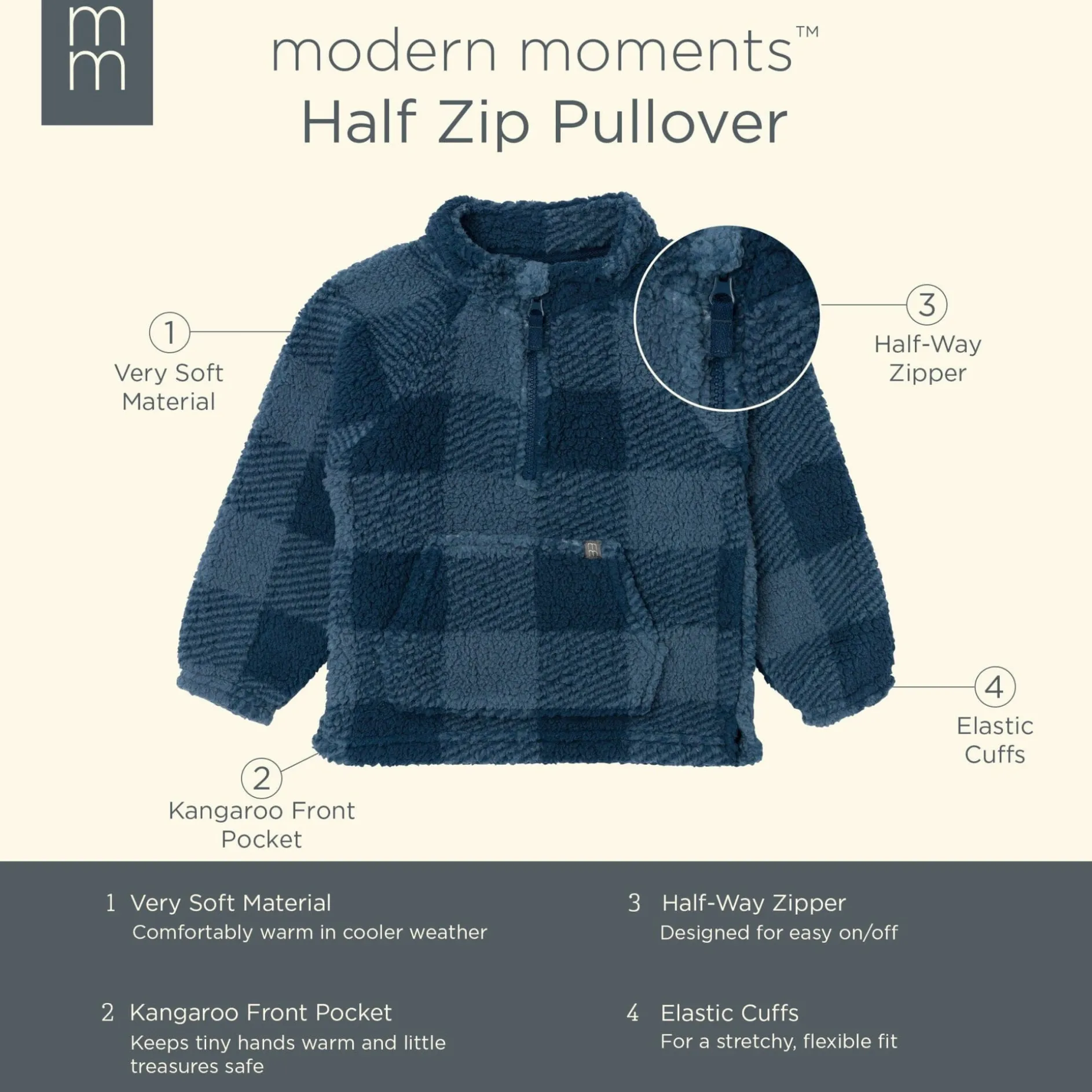 Infant & Toddler Boys Navy Plaid Half-Zip Pullover