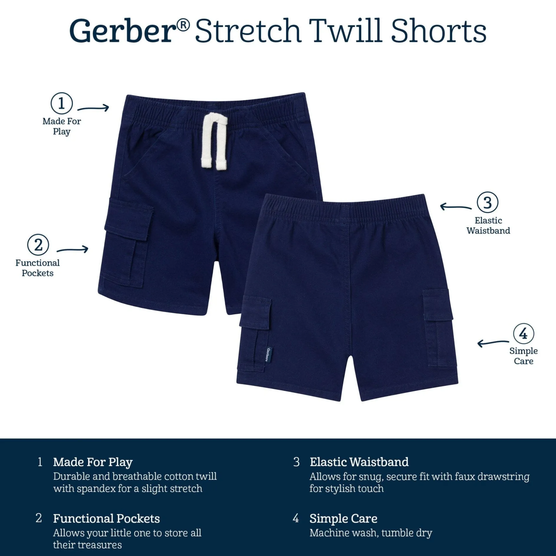 Infant & Toddler Boys Navy Twill Cargo Shorts