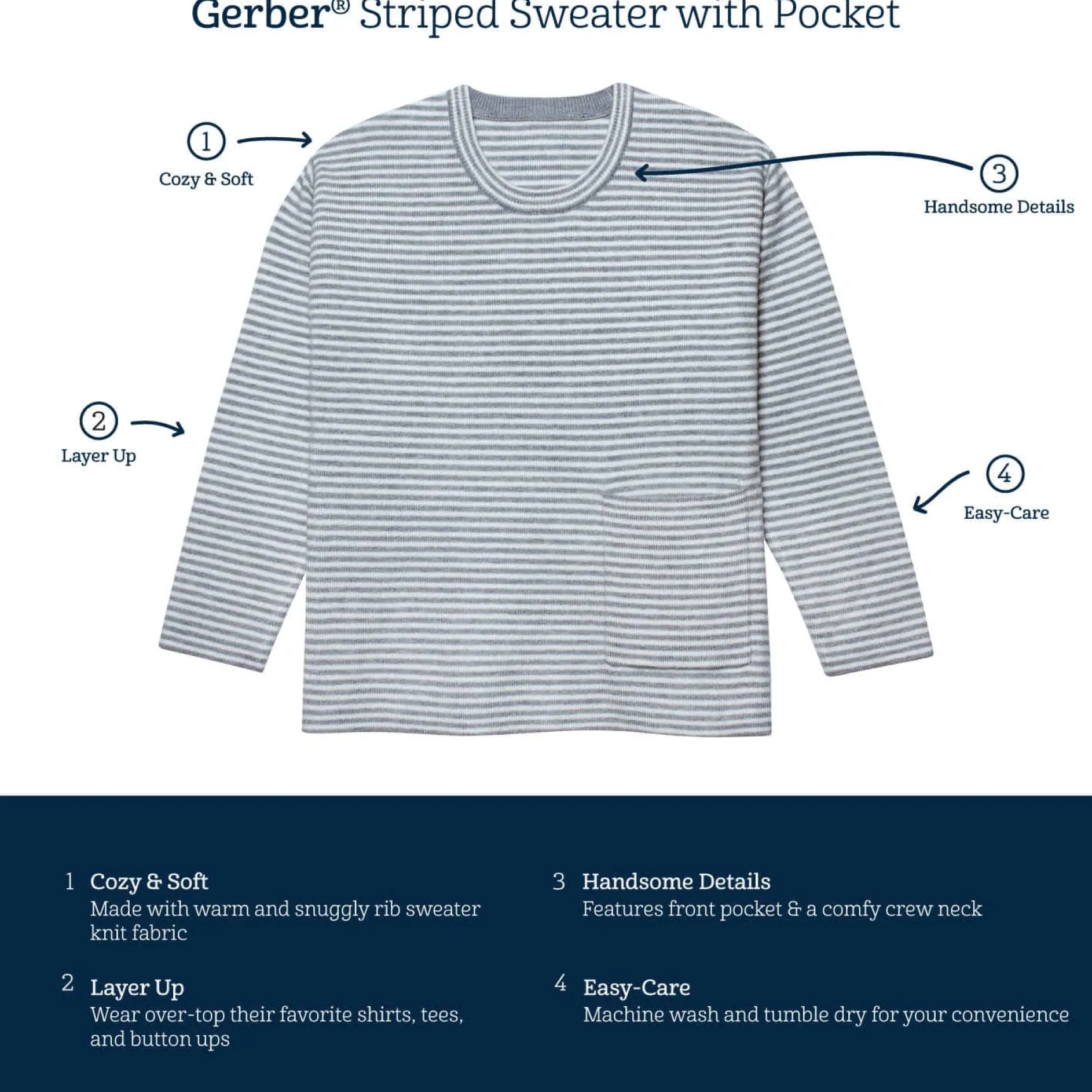 Infant & Toddler Boys Oatmeal Heather Striped Sweater with Pocket