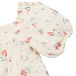 Infant & Toddler Girls Beige Tossed Lavender Puff Sleeve Dress