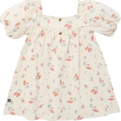 Infant & Toddler Girls Beige Tossed Lavender Puff Sleeve Dress