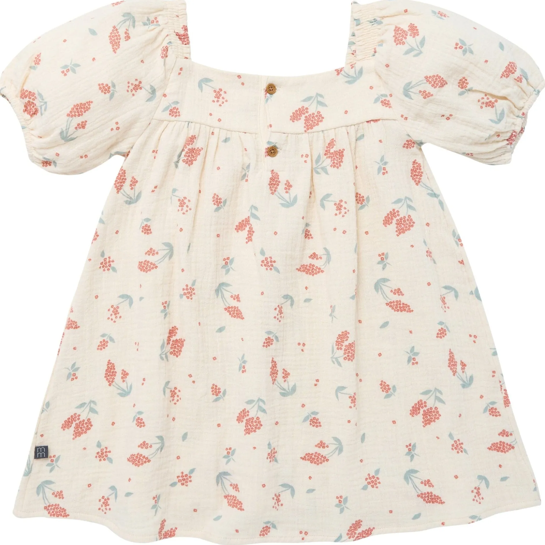Infant & Toddler Girls Beige Tossed Lavender Puff Sleeve Dress