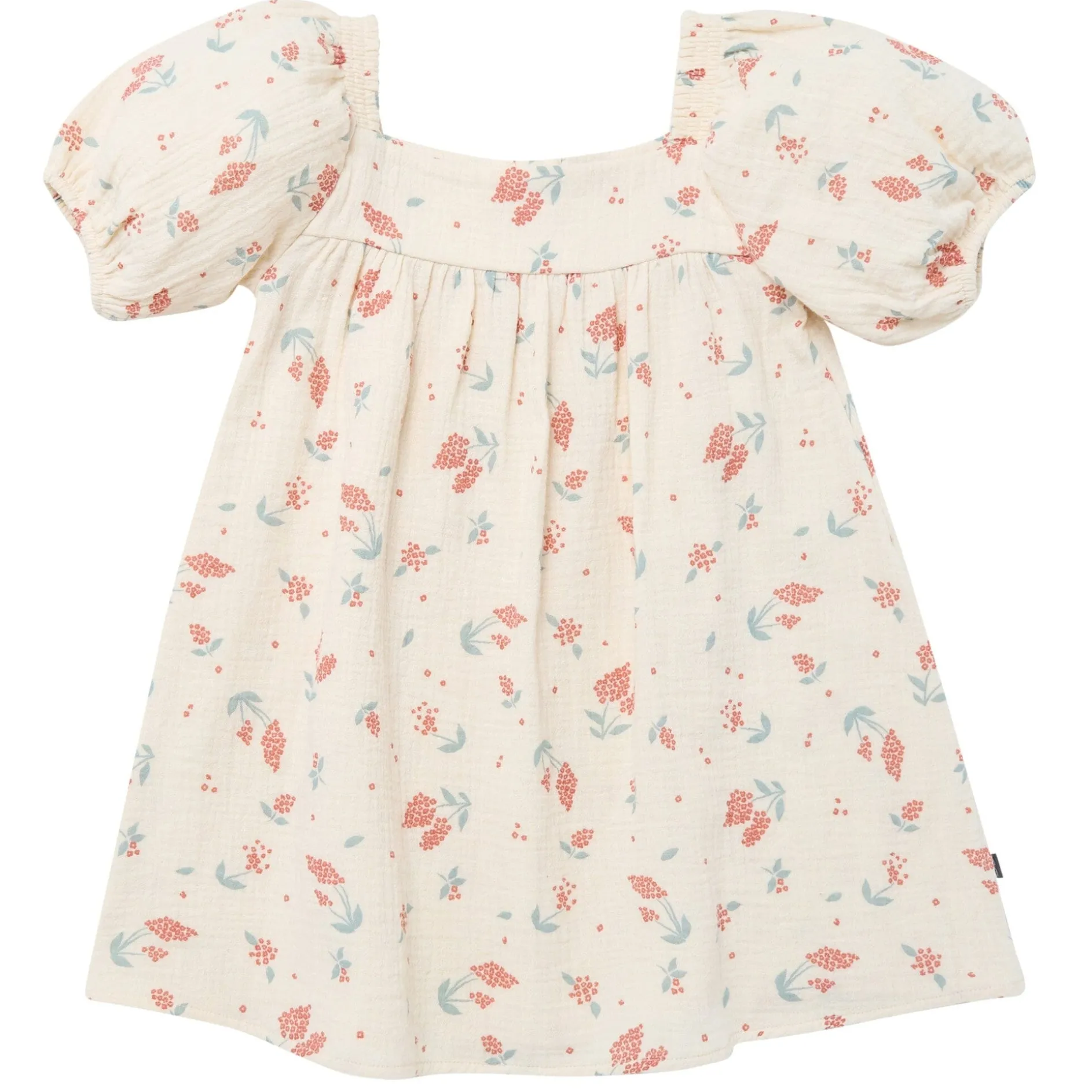 Infant & Toddler Girls Beige Tossed Lavender Puff Sleeve Dress