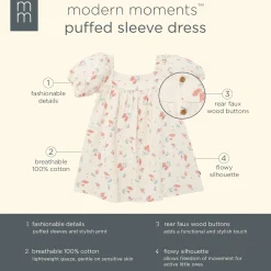 Infant & Toddler Girls Beige Tossed Lavender Puff Sleeve Dress