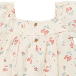 Infant & Toddler Girls Beige Tossed Lavender Puff Sleeve Dress