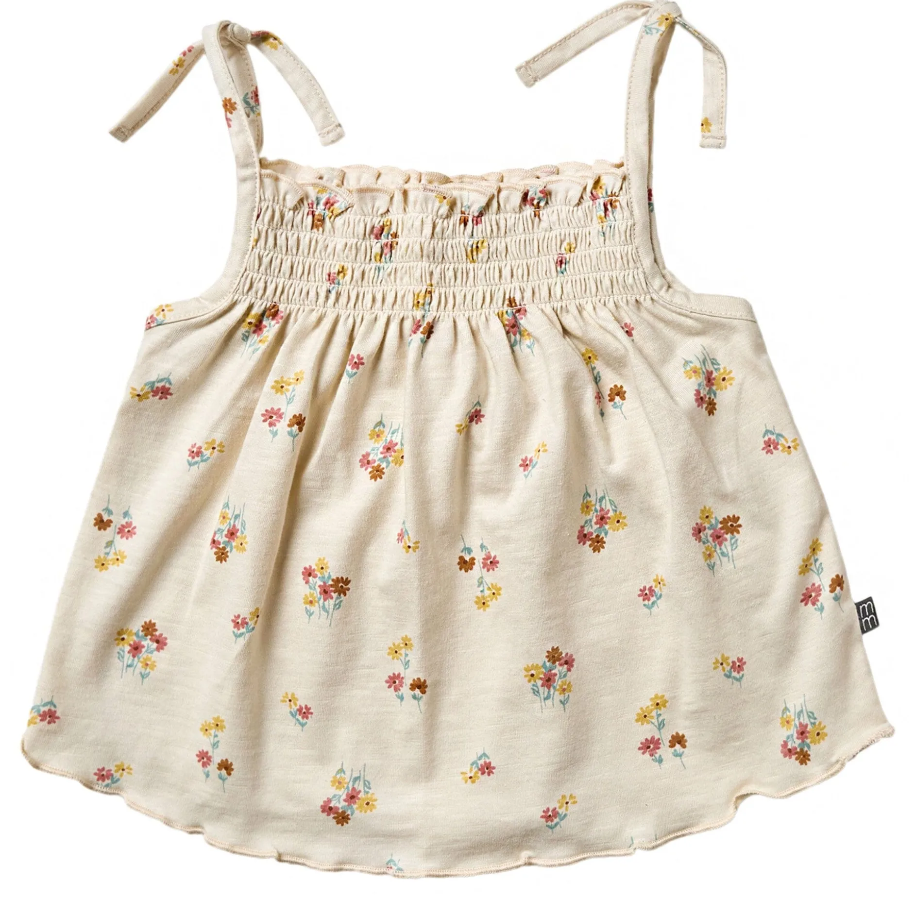 Infant & Toddler Girls Light Beige Flowers Smocked Sleeveless Top