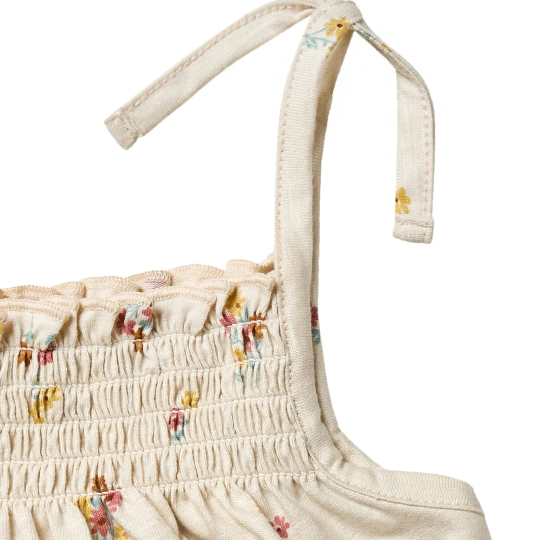 Infant & Toddler Girls Light Beige Flowers Smocked Sleeveless Top