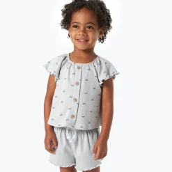 Infant & Toddler Girls Light Blue Daisy Ruffle Sleeve Top