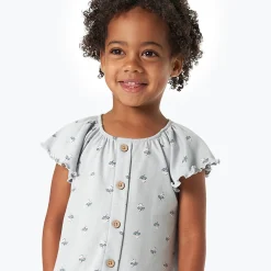 Infant & Toddler Girls Light Blue Daisy Ruffle Sleeve Top
